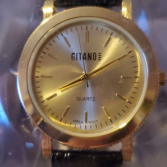NEW Deadstock 80's Gitano Men's Gold Watch in Sealed Package Time Capsule - Picture 1 of 6